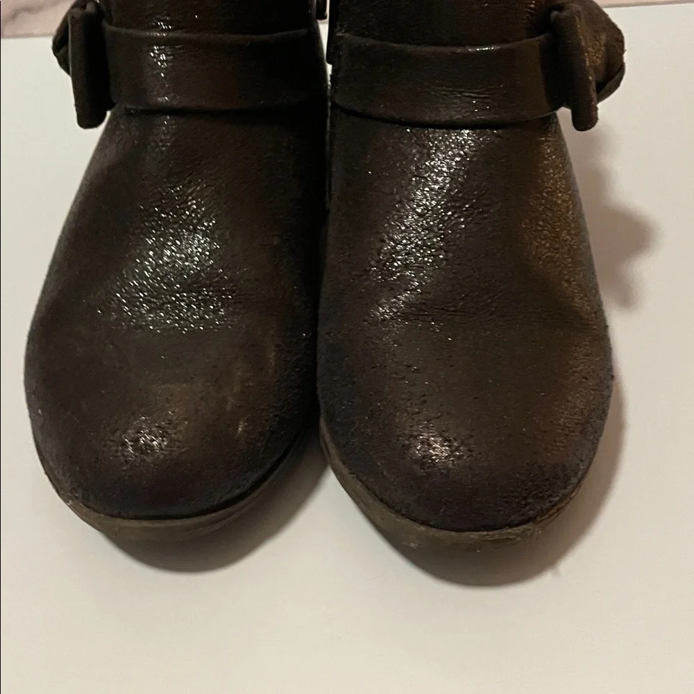 Cat & Jack Toddler Girl Size 9 Sparkle Black Bow Ankle Boots Side Zip